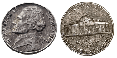 the picture of 1964 Wrinkled Die Nickel with wavy and distorted reliefs on the surface